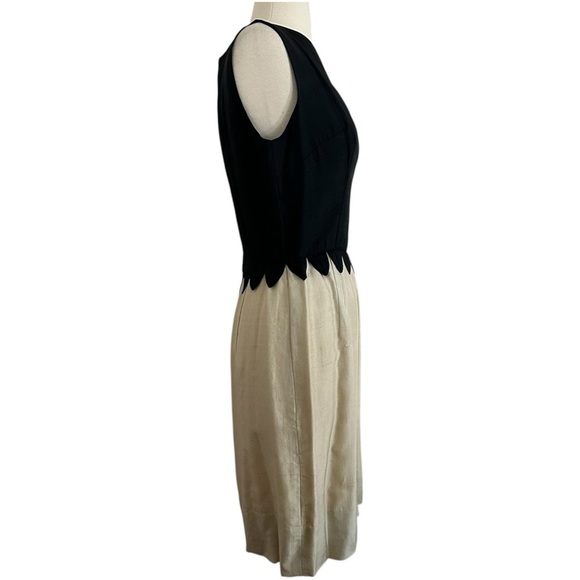 Vintage 60s Jay Herbert Silk Dress Sz XS/S Black Cream Gold Cocktail Knee Length - Picture 2 of 12